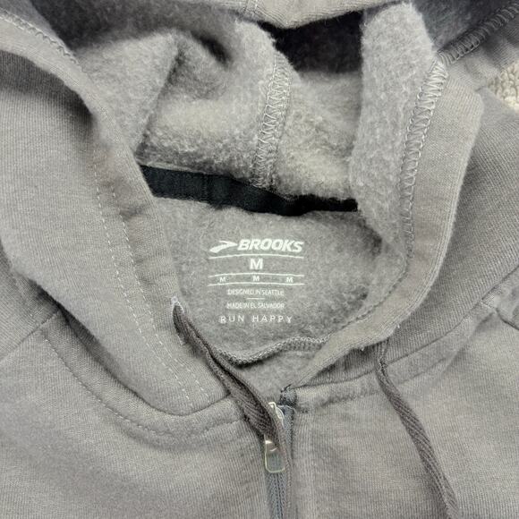 Brooks Running Company Hoodie Mens Medium Gray Hooded Full Zip Running Fleece - Picture 5 of 9